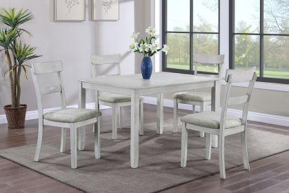 Rustic Farmhouse Transitional 5-Piece Dining Set Rectangular Table Linen Look Fabric Upholstered Chair Seat Wooden Dining Room Furniture White/Gray Dr Rustic Farmhouse Transitional 5-Piece Dining Set Rectangular Table Linen Look Fabric Upholstered Chair Seat Wooden Dining Room Furniture White/Gray Dr