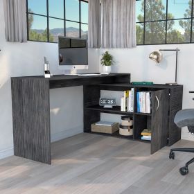 L-Shaped Desk Desti, Single Door Cabinet, Smokey Oak Finish L-Shaped Desk Desti, Single Door Cabinet, Smokey Oak Finish